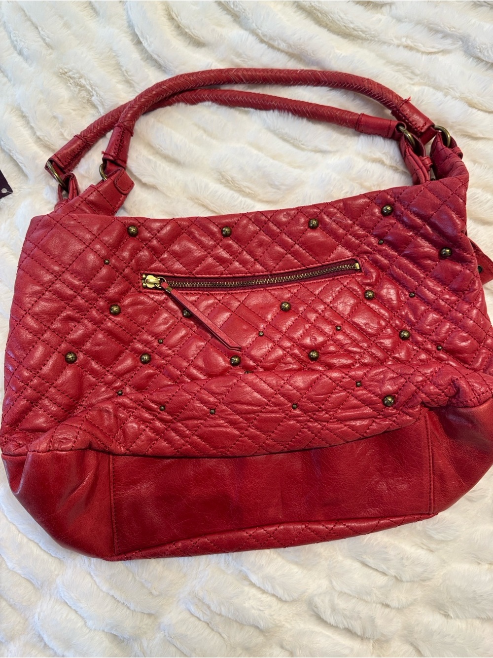 Quilted Red Studded Shoulder Bag - Picture 15 of 16